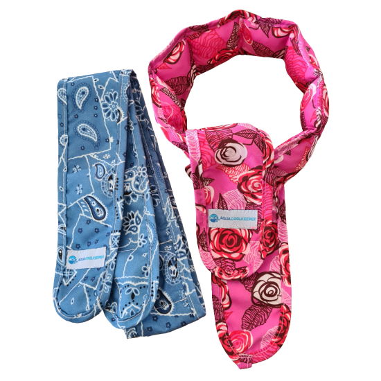 Set koelsjaals aqua coolkeeper blue western roses