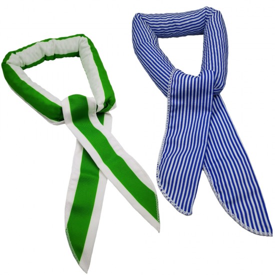 Set koelsjaals groen wit en gestreept blauw wit